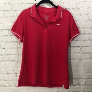 Nike dri fit red women’s short sleeve polo EUC